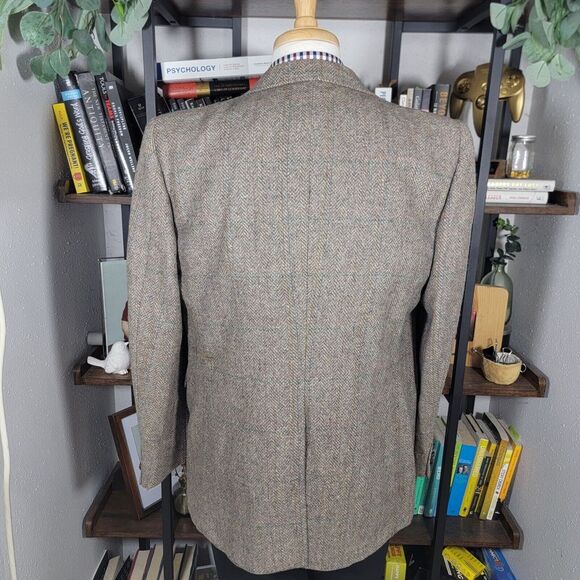 VTG Haggar Men's Tweed Sport Coat Blazer Two Button Herringbone Plaid Wool 44R - Picture 13 of 16